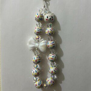 phone charms, bag charms, key chains accessories- white confetti bear charm